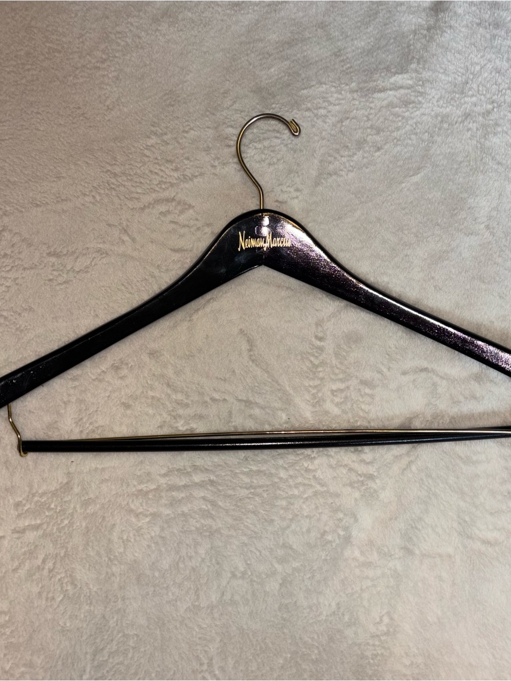 Vintage Neiman Marcus Black Suit Hanger Gold Logo Hook Trouser Bar